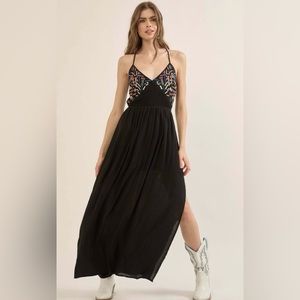 Stitch in Time Embroidered Open-Back Maxi Sundress
